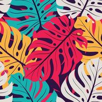 Vibrant Tropical Monstera Leaf Pattern Colorful Summer Background Design vector