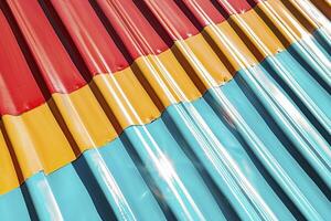 Vibrant Red Orange and Teal Corrugated Metal Texture photo
