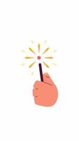 Caucasian hand holding lit sparkler 2D vertical animation. Glowing spark new year. Magical motion. Dynamic festive burst animated cartoon arm human body part 4K isolated on white transparent video