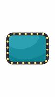 Retro-inspired flashing signboard frame with yellow lightbulbs 2D vertical animation. Shop promotion. Sale marquee teal sign animated flat colorful border cartoon 4K isolated on white video