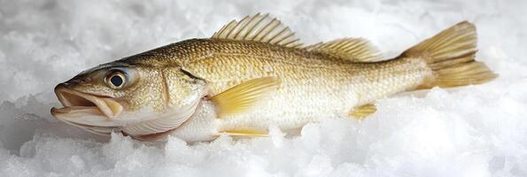 A fish is laying on the snow with its mouth open photo