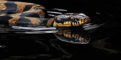 A snake swimming in the water with its reflection photo