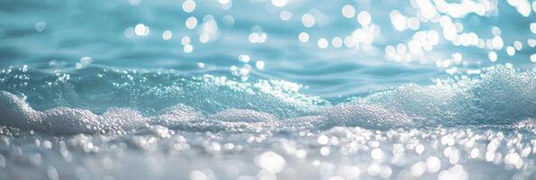 A close up of a wave with bubbles and water photo
