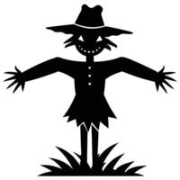 A silhouette of a scarecrow standing in a field. vector