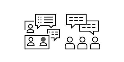 A black and white image of people talking to each other vector