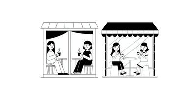Two women sitting at a table in a cafe vector