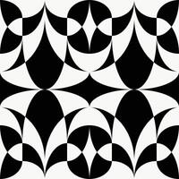 Bauhaus style monochrome background. Black and white seamless overlap ornament with simple curved shapes. Decorative ceramic tiles print texture, graphic, web template layout, background vector
