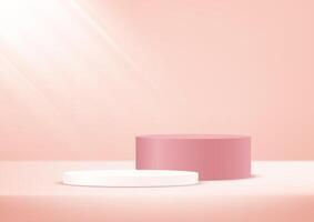 Pink background 3d with white podium space for selling products, backdrop, wallpaper, background, text. 3D abstract studio room with pedestal podium. illustration. vector