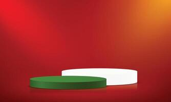 Red background 3d with white and green podium. Space for selling products on the website. illustration. vector
