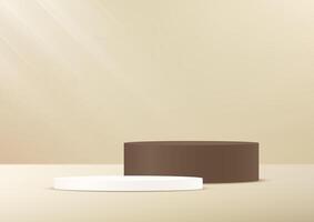 Beige background 3d with brown podium space for selling products, backdrop, wallpaper, background, text. 3D abstract studio room with pedestal podium. illustration. vector