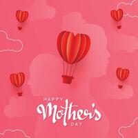 happy mothers day square banner design with illustration of paper parachute on pink background vector