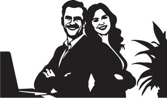 Two happy executive managers, mature business man and women leaders, successful partners professional team in their office. vector
