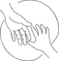 Hands holding each other in a circle. Black and white. vector