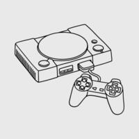 A classic game console with a controller. Thin line illustration. vector