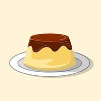 Sweet pudding dessert with caramel sauce on top vector