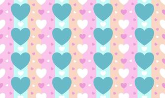 a detailed pattern composed of geometric designs with light blue heart shape ,white heart shape and pink heart shape on striped background , design for fabric or various pattern printing works. vector