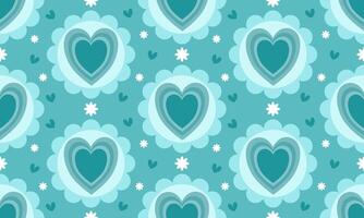 a detailed pattern composed of geometric designs with light blue heart shape and white flowers on light blue background , design for fabric or various pattern printing works. vector