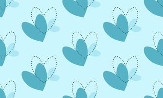 a detailed pattern composed of geometric designs with light blue heart shape and line blue heart shape on light blue background , design for fabric or various pattern printing works. vector