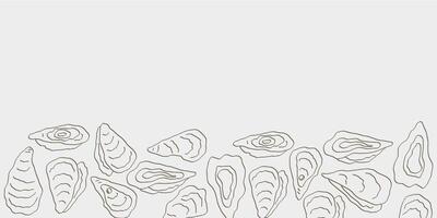 Line art oysters footer header background. Seafood illustration vector
