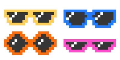 Bright summer pixel 8 bit stylized sunglasses. vector