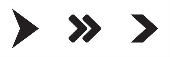 A set of clean, sharp arrows pointing forward with a bold solid design, ideal for navigation symbols. vector