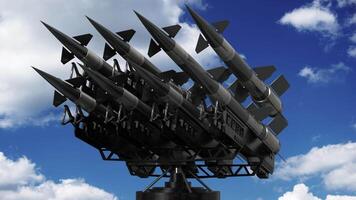 Many Army Missiles on a Launcher, Sky in Background video