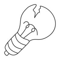 Doodle broken light bulb. Isolated, on white background vector