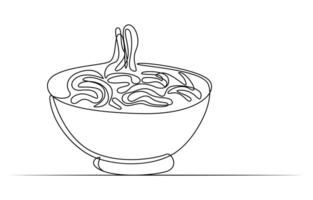 plate of noodles in one continuous line vector