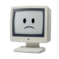 Computer display features a sad face on screen against a plain Transparent background, highlighting technical issues, computer with a sad face on the screen, background png