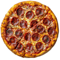 Pepperoni pizza with crispy crust and melted cheese on a Transparent background, Pepperoni pizza isolated on background png