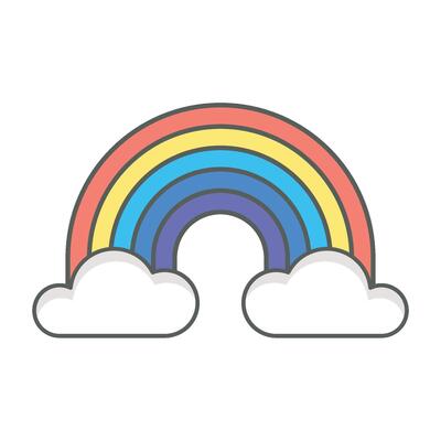 Rainbow icon with clouds and rainbow on white background