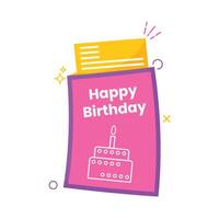 happy birthday card with a cake and a note vector