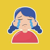 A girl crying with a sticker on a yellow background vector