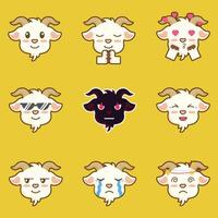 Goat emoticons set on yellow background vector