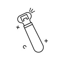 The image shows a cartoon illustration of a bottle opener. The bottle opener has a red handle with a yellow band near the top vector