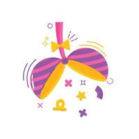 This is a festive flat-style illustration featuring a pink ribbon banner with the text HAPPY BIRTHDAY. vector