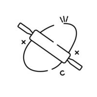 The image shows a cartoon illustration of a red rolling pin rolling out a yellow piece of dough vector