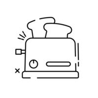 The image shows a cartoon illustration of a red toaster with two slices of toasted bread popping up vector