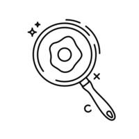 The image shows a cartoon illustration of a frying pan with a fried egg inside. The frying pan is round with a light purple or gray interior and a brown rim vector