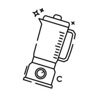 The image shows a cartoon illustration of a blender. The blender has a red base with a round yellow button and a light purple trim vector