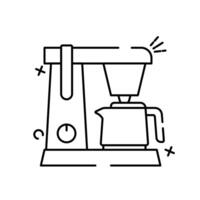 The image shows a cartoon illustration of a drip coffee maker. The coffee maker has a red main body with a yellow accent. vector