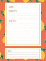 Page template for recipe book with cute background with lemons vector