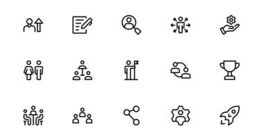 Teamwork and Collaboration Icons Pack. Clean, Scalable Icons for Teamwork, Cooperation, Group Projects, and Leadership vector
