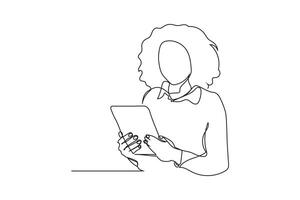 Woman Using Tablet, Single Line Art, Minimalist Design, Digital Device, Modern Illustration, Technol vector