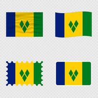 Saint Vincent and the Grenadines national flag in four different styles. vector