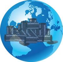 Oil barrels on the earth with a globe in the background vector