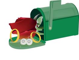 A green mailbox with a red rose and a ring vector