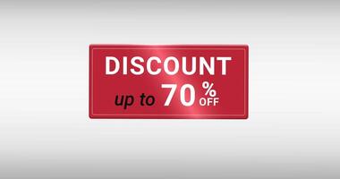 3d red button discount 70 off appearing with light effect on white background video