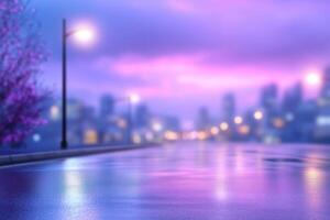 Blurred night cityscape with road, bokeh background. photo