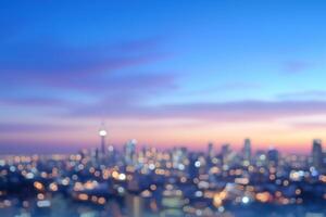 Abstract blur city skyline bokeh background - vintage filter photo